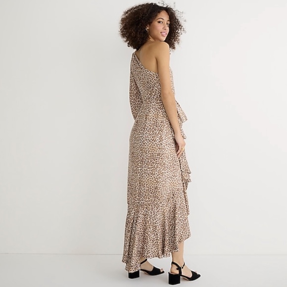 New JCREW Collection One-shoulder ruffle-hem dress in leopard - Picture 3 of 5